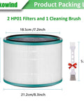 2 Pack Replacement Air Purifier Filters For HP01 HP02 DP01 Desk Purifiers Compatible With Part 968125-03 shown with dimensions and brush