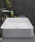 24 Inch Rectangle Ceramic Vessel Sink for Above Counter Install, Slick Modern Look, Scratch Resistant Non Porous Ceramic