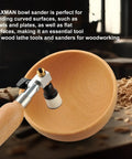 All-in-One Bowl Sander Kit with 1-Inch and 2-Inch Sanding Blocks, showing a wood bowl being sanded with a wooden handle tool