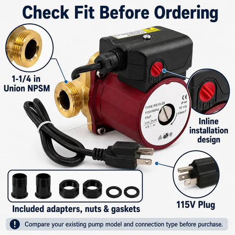 Heavy Duty Hot Water Circulation Pump With Smooth Operator Efficiency For Hydronic Heating Loops Compatible Up To 59896776 with 115V plug and inline design.