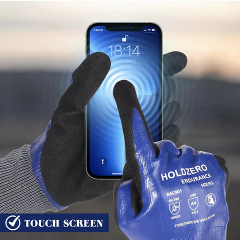 Cut Resistant Work Gloves A4 ANSI Nitrile Sandy Coated Waterproof Touchscreen Compatible For Heavy Duty Jobs And DIY Grippy Grip