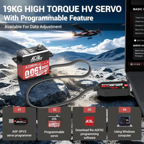 High Speed Brushless Digital RC Servo Motor 1/10 Scale Radio Control Car Part Fully Programmable with 19kg torque and HV connection.