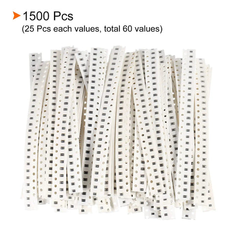 Must Have Ultimate SMD Resistor Kit From Zero Ohm To Ten Meg Ohm With Sixty Values One Percent Tolerance One Eighth Watt 0805 Chip Resistors Assortment Pack With 1500 Pieces For Prototyping DIY Electronics And Real World Projects showing white tape strips of 0805 resistors.