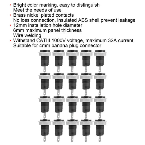 20 Piece Banana Socket Binding Post Adapters Welding Type Grounding 4mm Brass Plated Terminals With ABS Insulated Shell