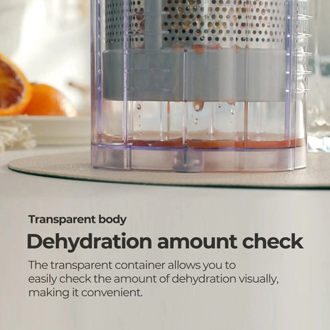 Sleek White Electric Food Dehydrator With Spacious Multi Tier Racks For Turning Out Crispy Jerky And Dried Veggies Right At Home Every Single Time Without Breaking A Sweat, showing transparent container for easy dehydration check.