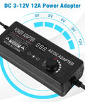 Adjustable DC Power Supply 3V To 12V 12A 144W With 14 Tips And Polarity Converter for LED strip lights and routers, top view
