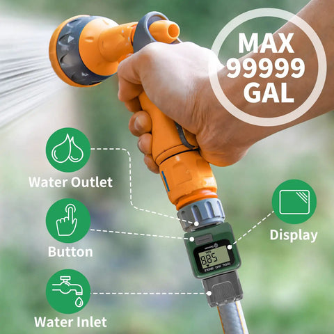 Heavy Duty Garden Hose Water Flow Meter With Brass Inlet And Metal Thread High Accuracy IPX6 Waterproof Ideal for Outdoor Use