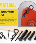 Carbon Steel Clevis Pin And R Clips Kit 100 Piece Assortment with clevis pins, R clips, and cotter pins displayed and in use