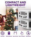 7-Day Digital Outlet Timer For Indoor Plug-In Lights, Lamps And Appliances, shown with Christmas tree setup, 2 Pack