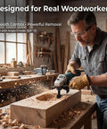 Man using 3 Piece Sphere Rotary Burr Set for wood carving and grinding with angle grinder, woodworking tools in workshop.