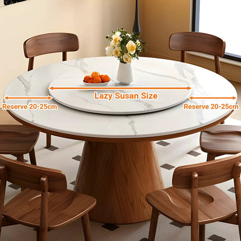 Large Bamboo Lazy Susan Turntable Smooth Rotating Serving Platter For Kitchen Counters And Pantry Shelving on modern dining table.