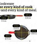 Seasoned Cast Iron Skillet 12 Inch Workhorse Pan For Stove Oven Grill And Campfire With Silicone Handle Holder dimensions