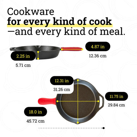 Seasoned Cast Iron Skillet 12 Inch Workhorse Pan For Stove Oven Grill And Campfire With Silicone Handle Holder dimensions