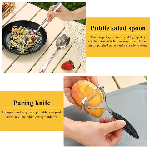 Ultimate Must Have Camping Utensil Set For Outdoors RV Campers Includes Tongs Spatula Knife Scissors Spoons Bottle Opener Cutlery