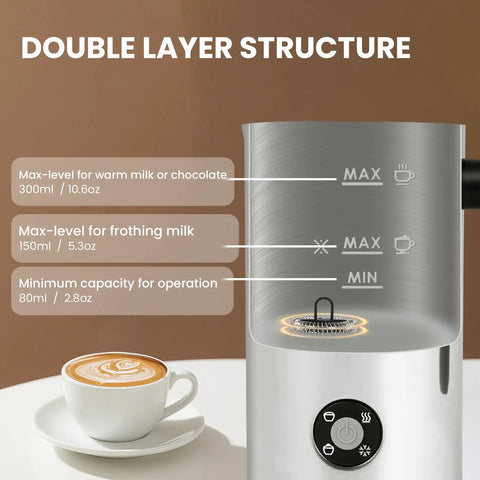 4 In 1 Milk Frother And Steamer With 10 6 Oz Capacity Electric Foam Maker, silver design, ceramic lined interior