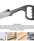Manual Hand Pull Sheet Cutter For Metal And Plastic No Power Needed Portable Labor Saving Cutter shown with handle and blade design.