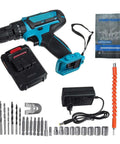 21V Lithium Ion Cordless Drill And Impact Driver Set Featuring Variable Speed Control Ergonomic Rubber Grip No Sweat Operation with accessories