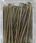 Heavy Duty Construction Wood Screws Bugle Head Phillips Drive 8 Gauge X 3 Inch 50 Pack in clear packaging view.