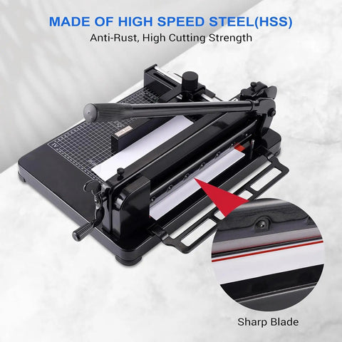Workhorse 12 Inch Paper Cutter With 400 Sheet Capacity Solid Steel Guillotine Trimmer For No Sweat A4 Paper Leather And Fabric Cuts In Home Or Office Workspaces Black