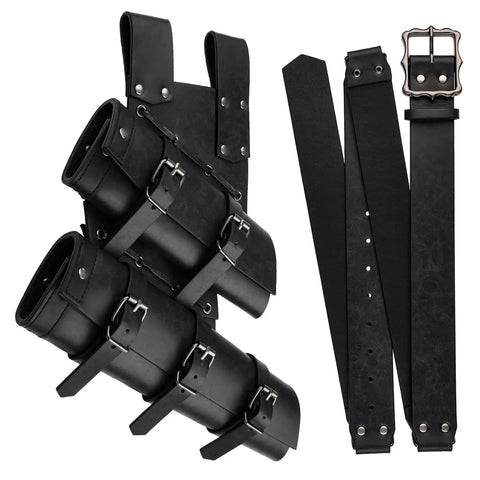 Medieval Double Sword Belt And Sheath Set For Ren Faire Cosplay with black faux leather and metal buckles