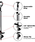 15 Inch Ground Anchors Screw In For Heavy Duty Wind Protection Ideal For Sheds Tents Gazebos with removable ring and spiral blade