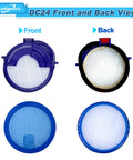 Front and back view of No Fuss Easy Install Vacuum Filter Kit Replacement For DC24 Ball Vacuum Cleaner with filters and brush