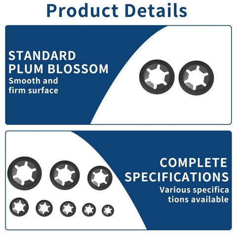 510 Piece Internal Tooth Star Lock Washers Set For M2.5 To M12 Push On Star Lock, plum blossom design, smooth surface