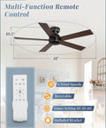 48 Inch Flush Mount Ceiling Fan No Light Black With Remote 6 Speed Quiet Reversible DC Motor Ideal For Indoor Outdoor Use On Patio Living Room Or Bedroom