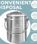 Countertop Compost Bin For Kitchen One Point Three Gallon Odor Free Indoor Bin With Carbon Filters And Lid Stainless Steel