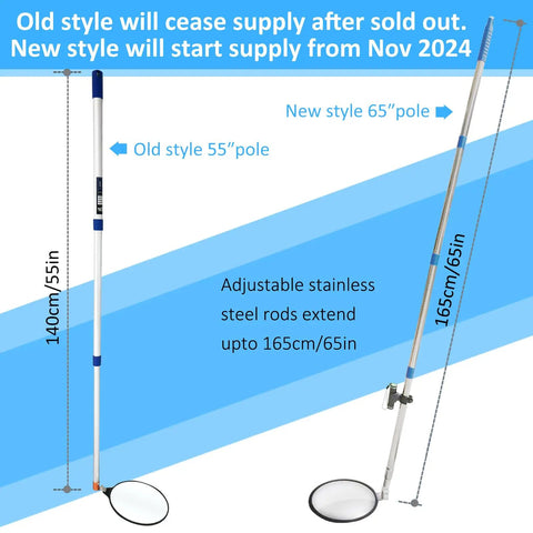Grab And Go Telescoping Under Vehicle Inspection Mirror With Long Reach Handle, showing new and old style poles.