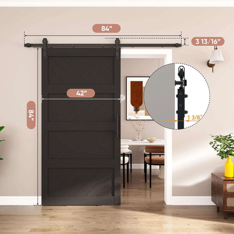 Sliding Barn Door 42x84 Inch Four Panel Black Wave Shape Barn Door With Hardware Kit Included, Pre Drilled Holes For Easy Assembly