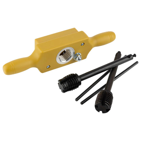 Pro Grade 1 Inch Dowel Jig Tap And Die Kit For Woodworking, Cuts External And Internal Threads With Bottoming Tap, Two Handed Thread Box, Steel Cutters And Aluminum Wear Fittings For Fasteners And Holes