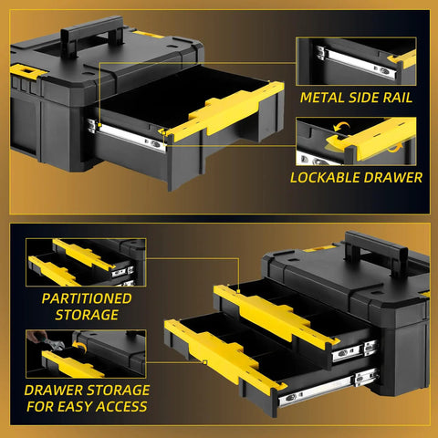 Rolling Tool Box With Wheels, 4-In-1 Modular Organizer System showing lockable and partitioned drawer storage.