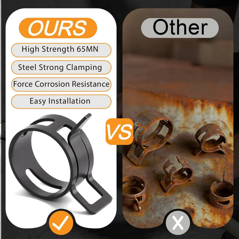 Comparison of 65MN spring band hose clamps from the 352 Piece Spring Band Hose Clamps Kit 6 To 25mm with corroded alternatives.