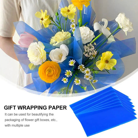 Bouquet wrapped in Blue Cellophane Flower Wrapping Paper For Craft Projects Cut To Size 20 Sheets Multi Use Gift Packaging Supplies