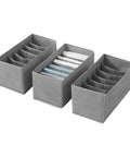 Three Pack Clothes Organizer Bins With Seven Grid Compartments, Stackable Drawer Dividers For Wardrobe, Washable closet storage