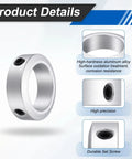 6 Pack 35mm Bore Aluminum Shaft Collars, 15mm Thick, 50mm OD Locking Ring With Ball Head Hex Key, Secures Bearings, Gears, Pulleys On Shafts For CNC Machines, Gearboxes, Industrial Automation, Silver close-up of set screw