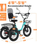 Dimensions of Fat Tire Folding Electric Tricycle For Adults With Large Basket Three Wheels Step Thru E Trike 700W 1100W