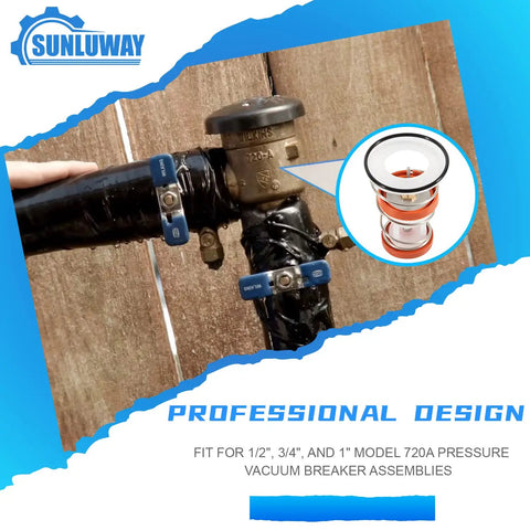 Pressure Vacuum Breaker Repair Kit For 1/2, 3/4, And 1 Inch PVB Backflow Preventers, RK1-720A Replacement Parts Installed