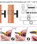 Installation guide for Matte Black Stainless Steel Cabinet Pulls 2 Inch Long 15 Pack showing steps with tools and measurements.