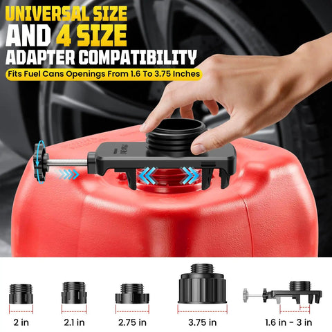 Heavy Duty Portable Cordless Gasoline Transfer Pump With A Rapid Four Gallons Per Minute Flow Compatible With Popular Power Tool Batteries fitting a fuel can adapter.