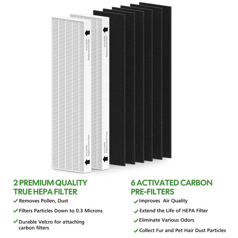 2 Pack Replacement Filters For Fellowes AeraMax 90 100 DX5 DB5 Purifiers Includes 2 Efficiency Filters And 6 Activated Carbon Pre Filters