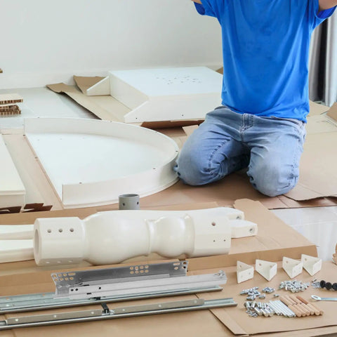 Two Pack Drawer Slide Rails With Silent Buffer And Soft Close shown with assembly parts on floor