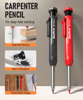 Carpenter Pencils With Sharpener Set And 26 Refills Deep Hole Marker For Construction And Woodworking Heavy Duty Tools Kit With Case