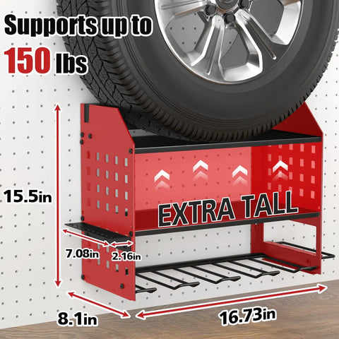 Power Tool Organizer Wall Mount With Charging Station, 3 Tier Red Garage Shelf, Built In 6 Outlet Power Strip And 1.65m Cord For Quick Charging, Grab And Go Access, And Neat Tool Storage, extra tall wall rack for tire storage