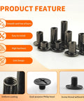 Heavy Duty Black Chicago Binding Screws Assorted Kit Hella Tough Carbon Steel Fasteners for leather crafting, showcasing various sizes and features.