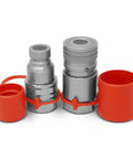 Universal Hydraulic Third Function Valve Kit components with red protective caps for tractors and skid steers