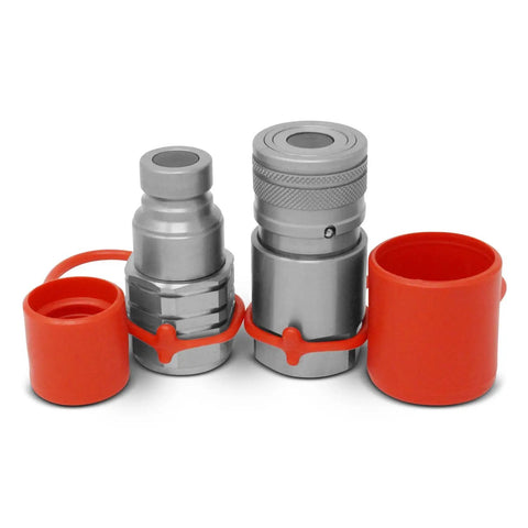 Universal Hydraulic Third Function Valve Kit components with red protective caps for tractors and skid steers