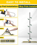 Heavy Duty 2 Pack 36 Inch Cotton Dust Mop Replacement Heads installation steps showing mop pad and pole assembly.