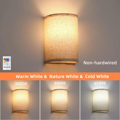 Rechargeable Battery Operated Wall Sconces Two Pack With Remote Control Mood Lighting 300 Lumens Linen Fabric IP44 Waterproof